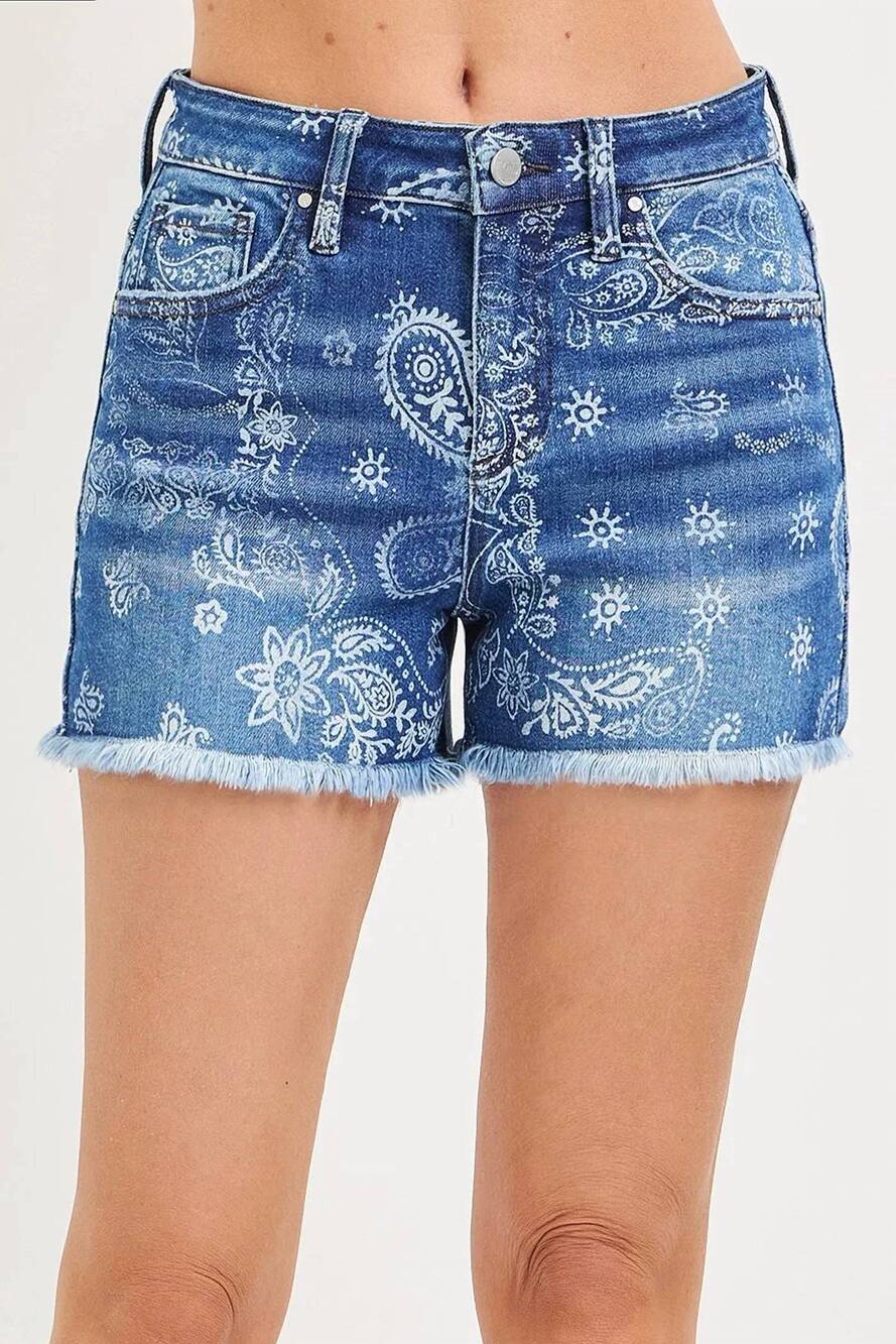 NEW RISEN classic denim paisley shorts in blue